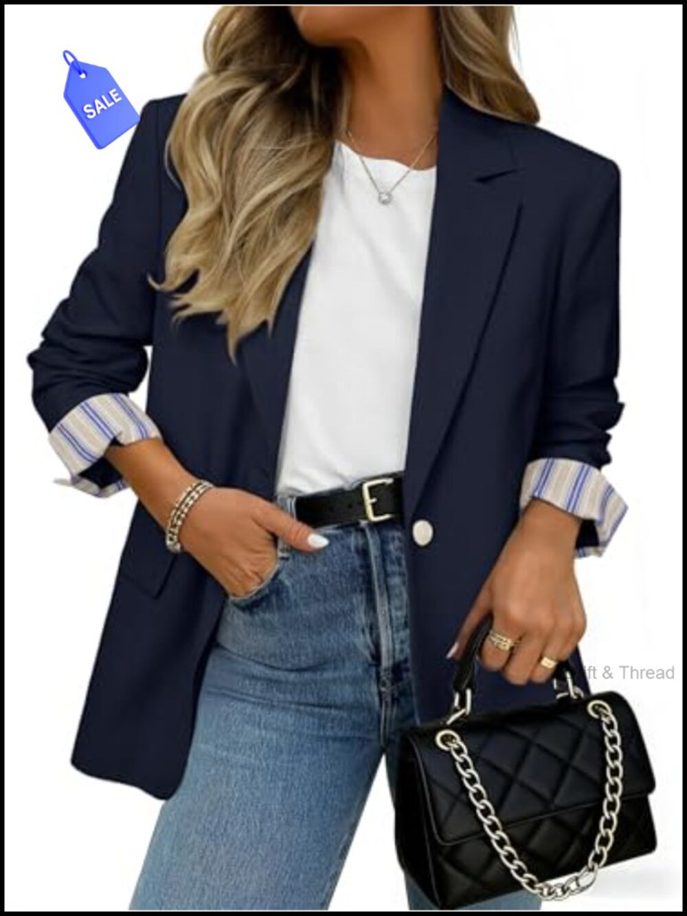 Simplee Women's Lightweight Blazer Long Sleeve One-Button Business Casual Suit